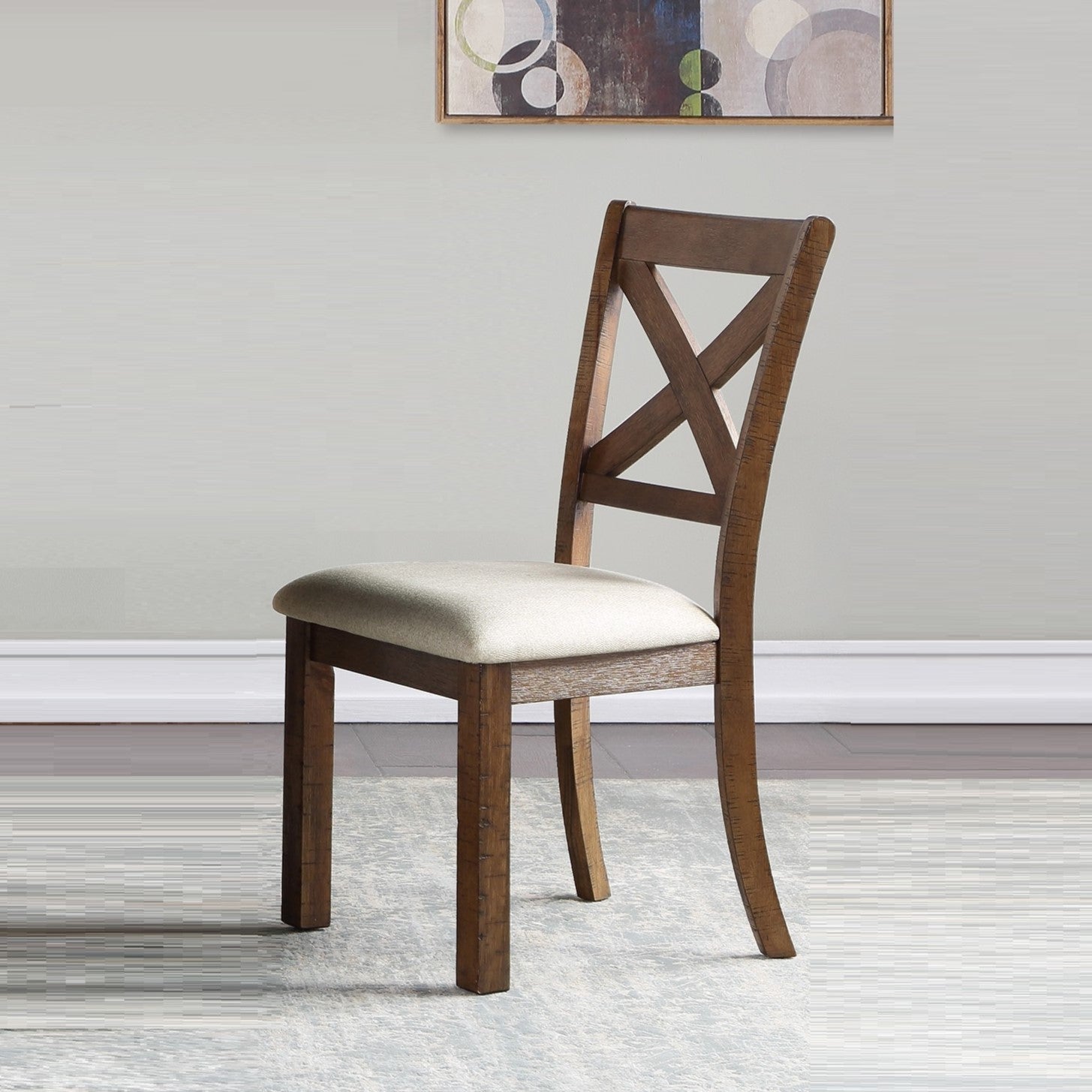 Brown Finish Dining Side Chairs Set of 2pc Beige Upholstered Seat Wooden X-Back Transitional Kitchen Dining Room Furniture 1pc