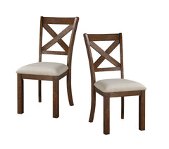 Brown Finish Dining Side Chairs Set of 2pc Beige Upholstered Seat Wooden X-Back Transitional Kitchen Dining Room Furniture 1pc