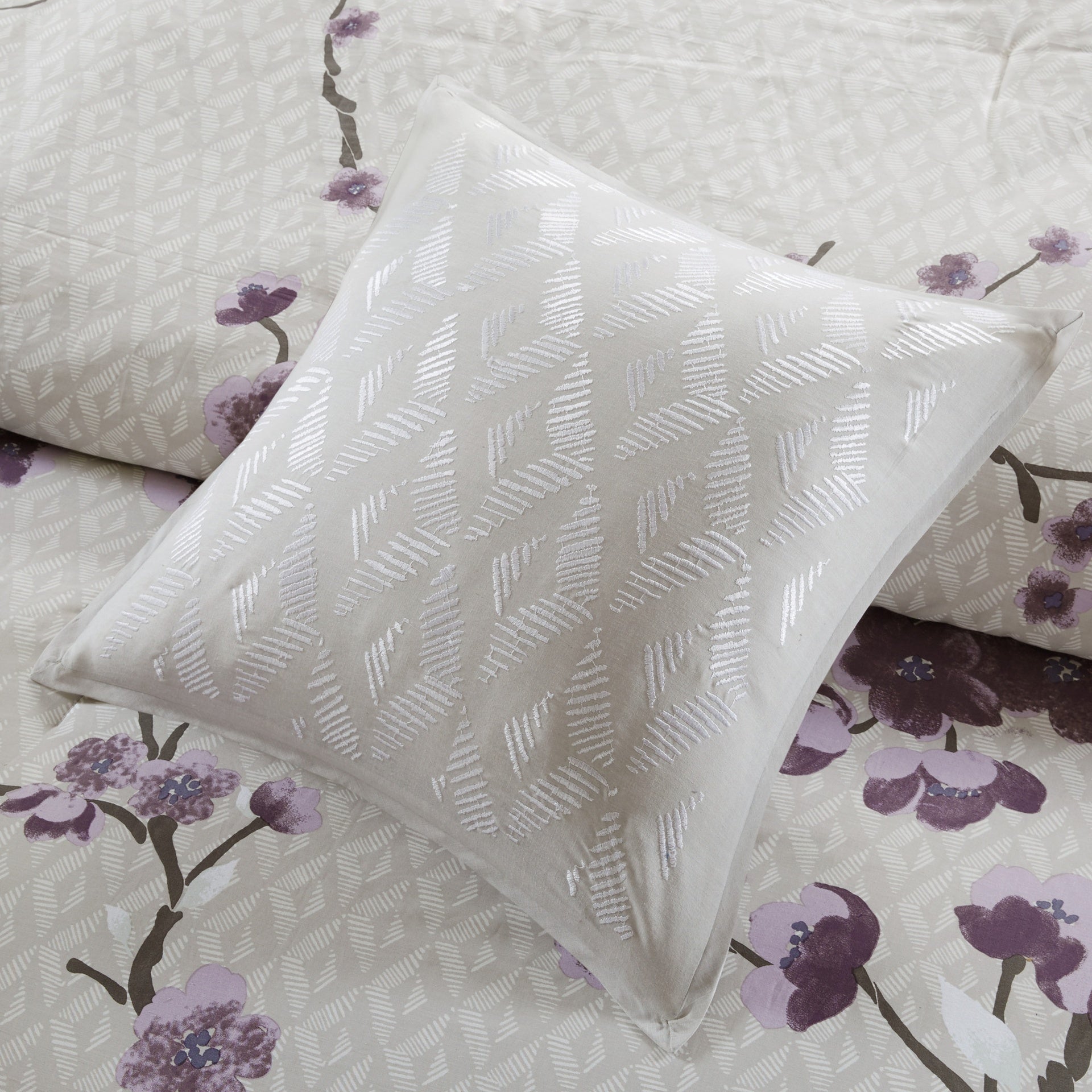 8 Piece Cotton Comforter Set Purple/Taupe Queen