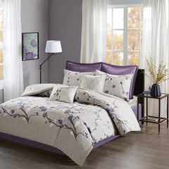 8 Piece Cotton Comforter Set Purple/Taupe Queen