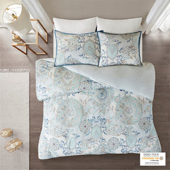 Full/Queen 3 Piece Cotton Floral Printed Reversible Duvet Cover Set
