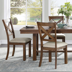 Brown Finish Dining Set 5pcs Rectangular Table and Side Chairs Beige Upholstered Seat Transitional Kitchen Dining Furniture