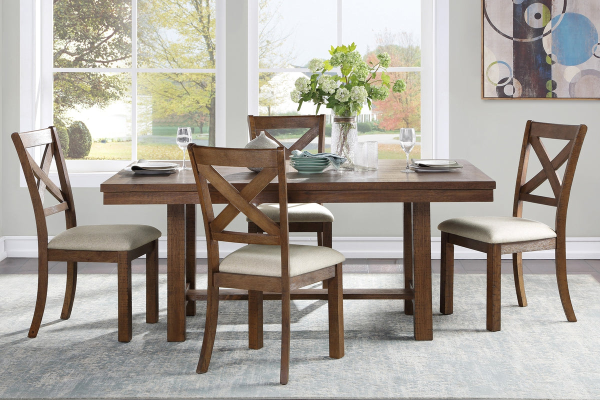 Brown Finish Dining Set 5pcs Rectangular Table and Side Chairs Beige Upholstered Seat Transitional Kitchen Dining Furniture