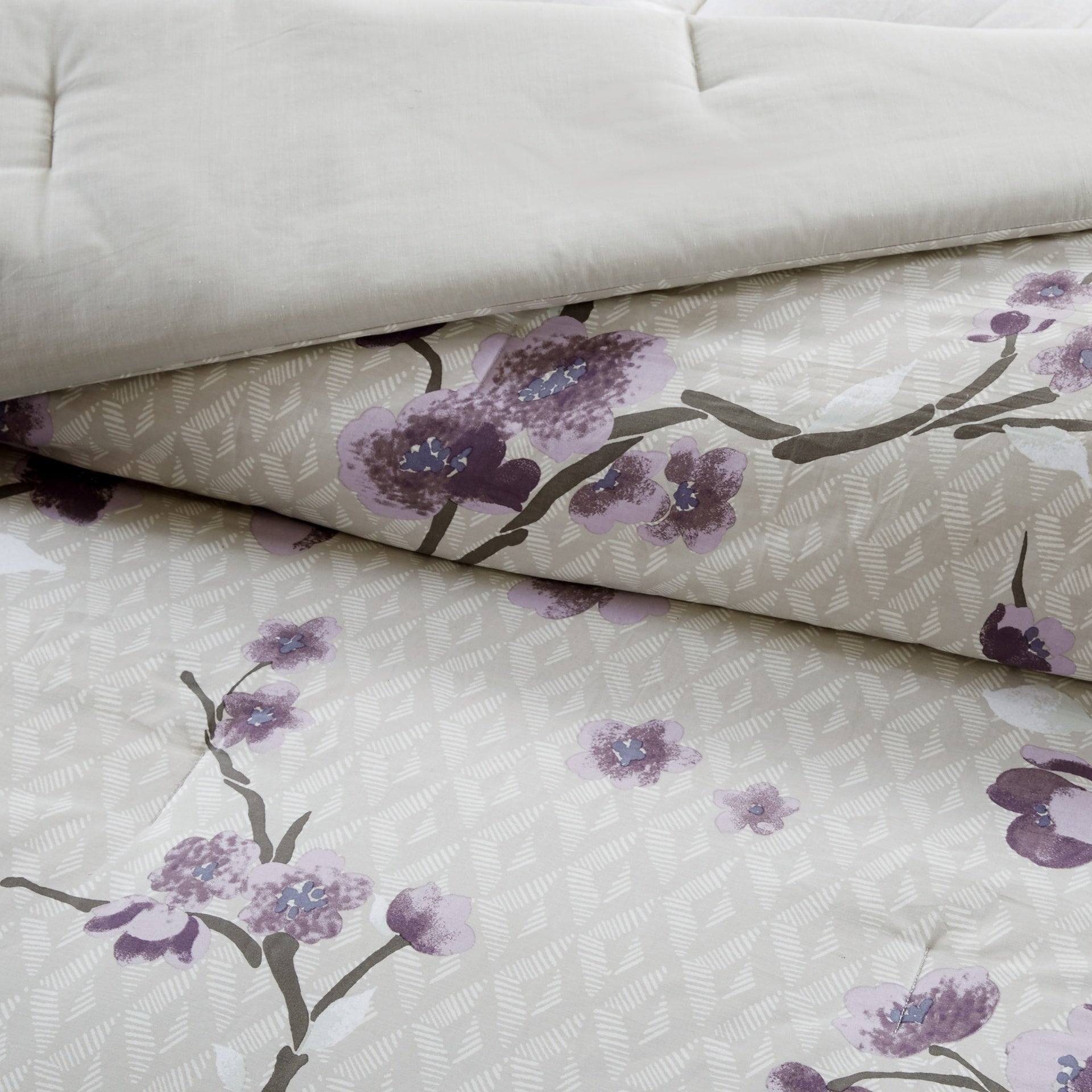 8 Piece Cotton Comforter Set Purple/Taupe Cal King