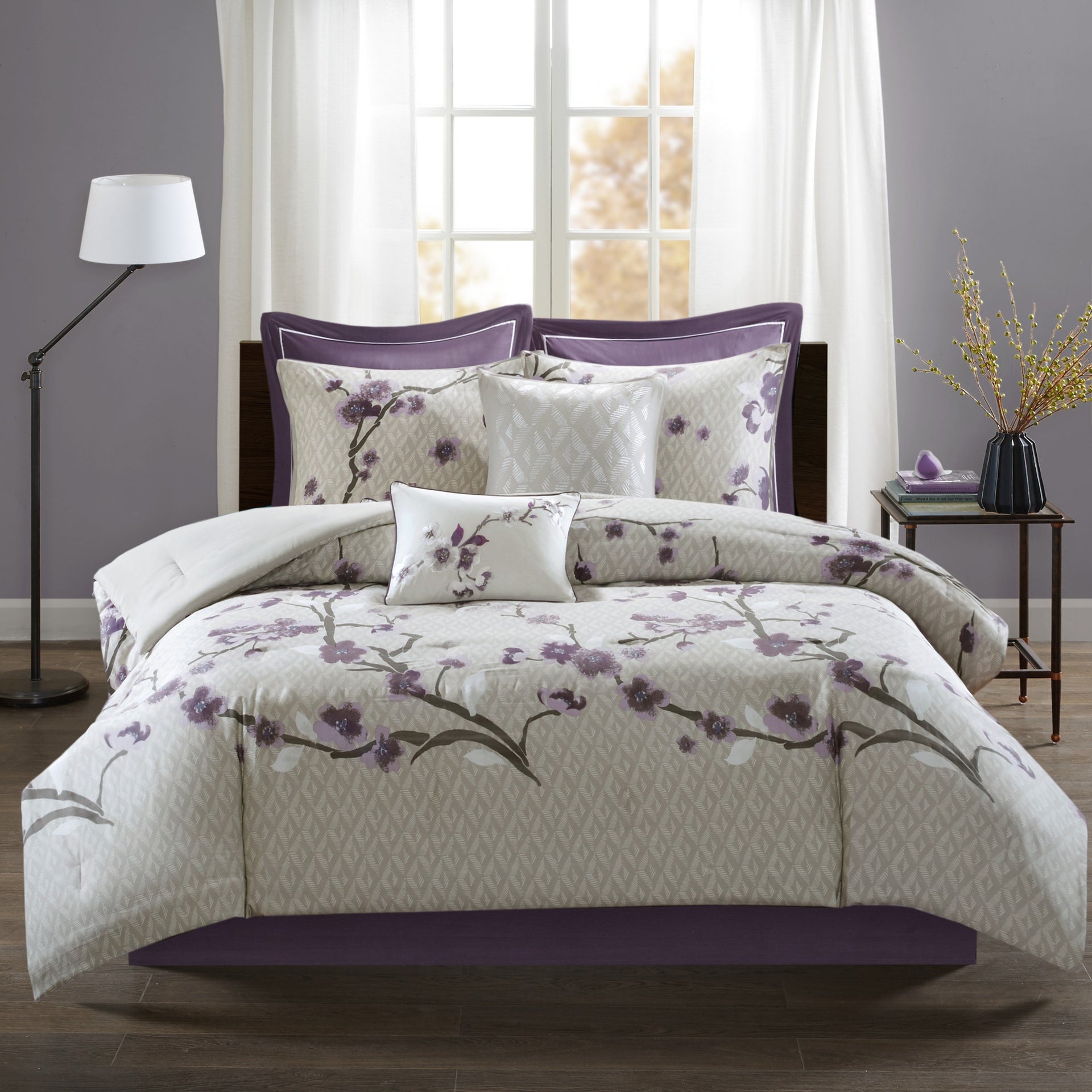 8 Piece Cotton Comforter Set Purple/Taupe Cal King