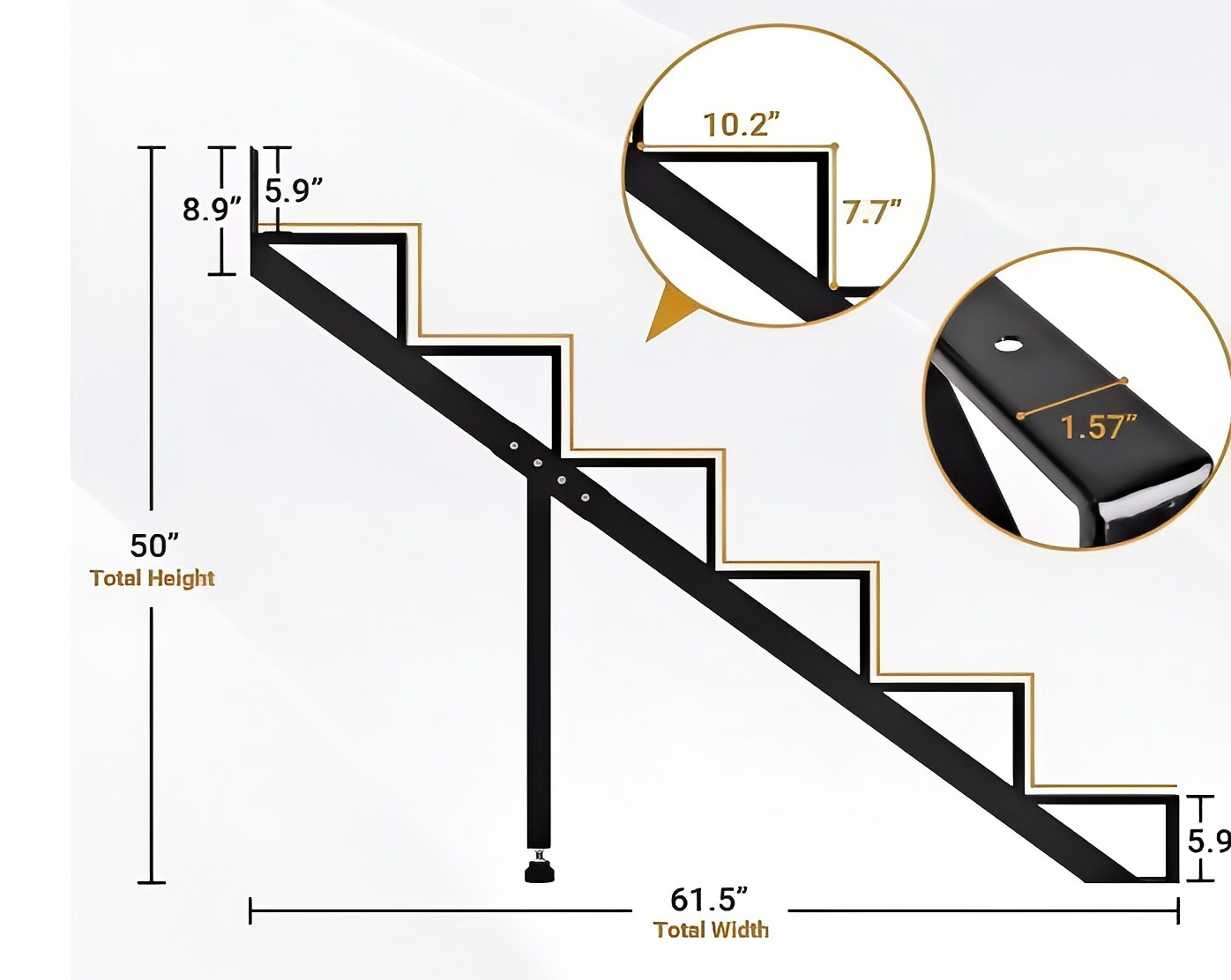 Steel Stair Riser 6 Step Stair Stringer for Deck Height 50in,Powder Coated Black,MAX Load Capacity:500lbs,2pcs
