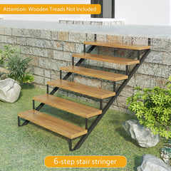 Steel Stair Riser 6 Step Stair Stringer for Deck Height 50in,Powder Coated Black,MAX Load Capacity:500lbs,2pcs