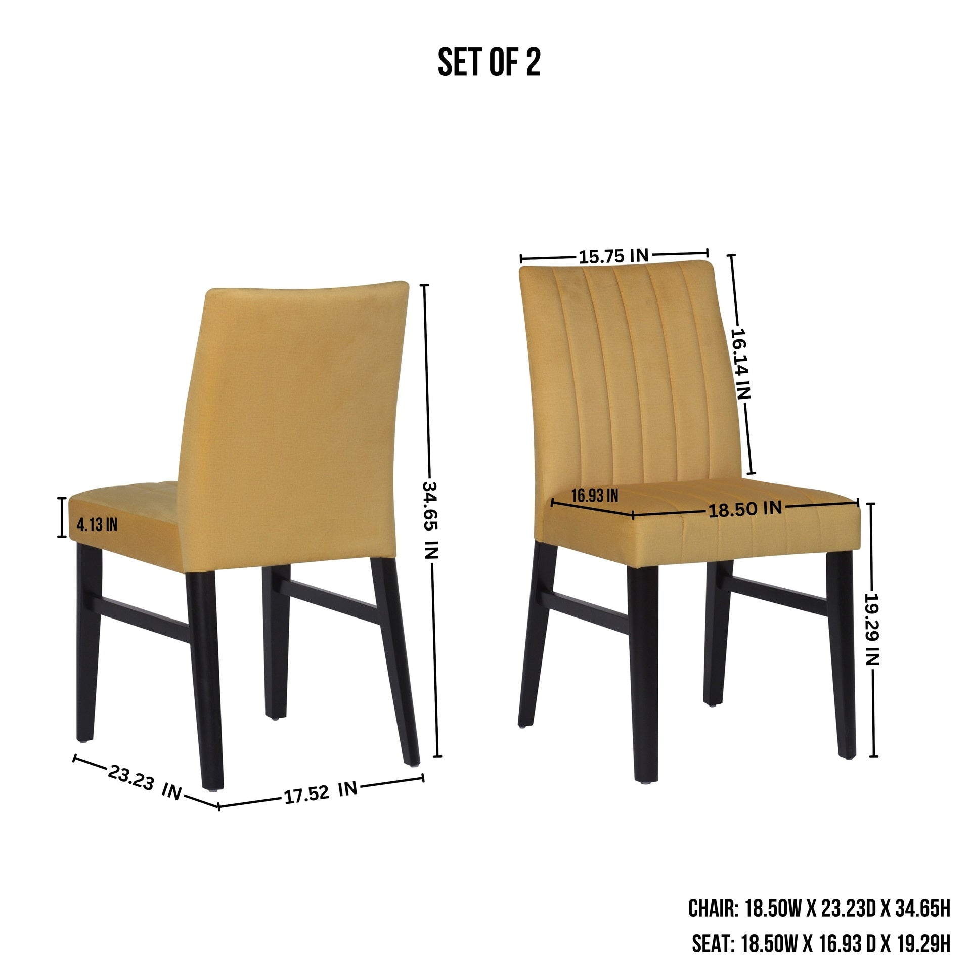 Roundhill Furniture Wendell Contemporary Upholstered Dining Chairs, Set of 2, Yellow