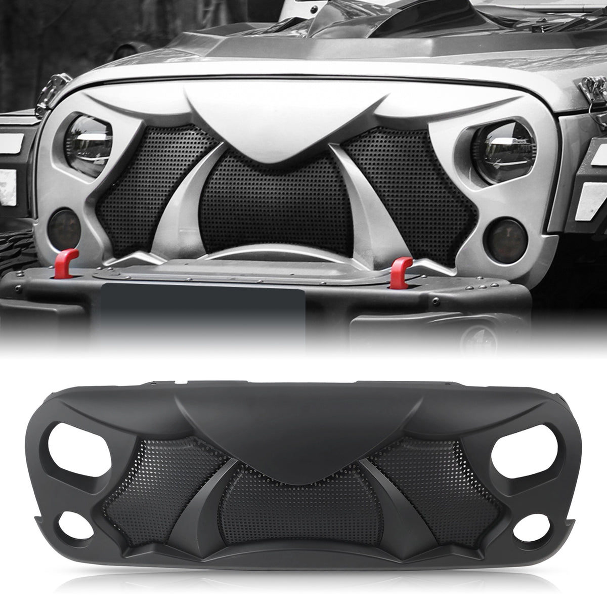 Halloween Front Grille Grid Grill for 2007-2017 Jeep Wrangler Rubicon Sahara Sport JK/JKU, Matte Black