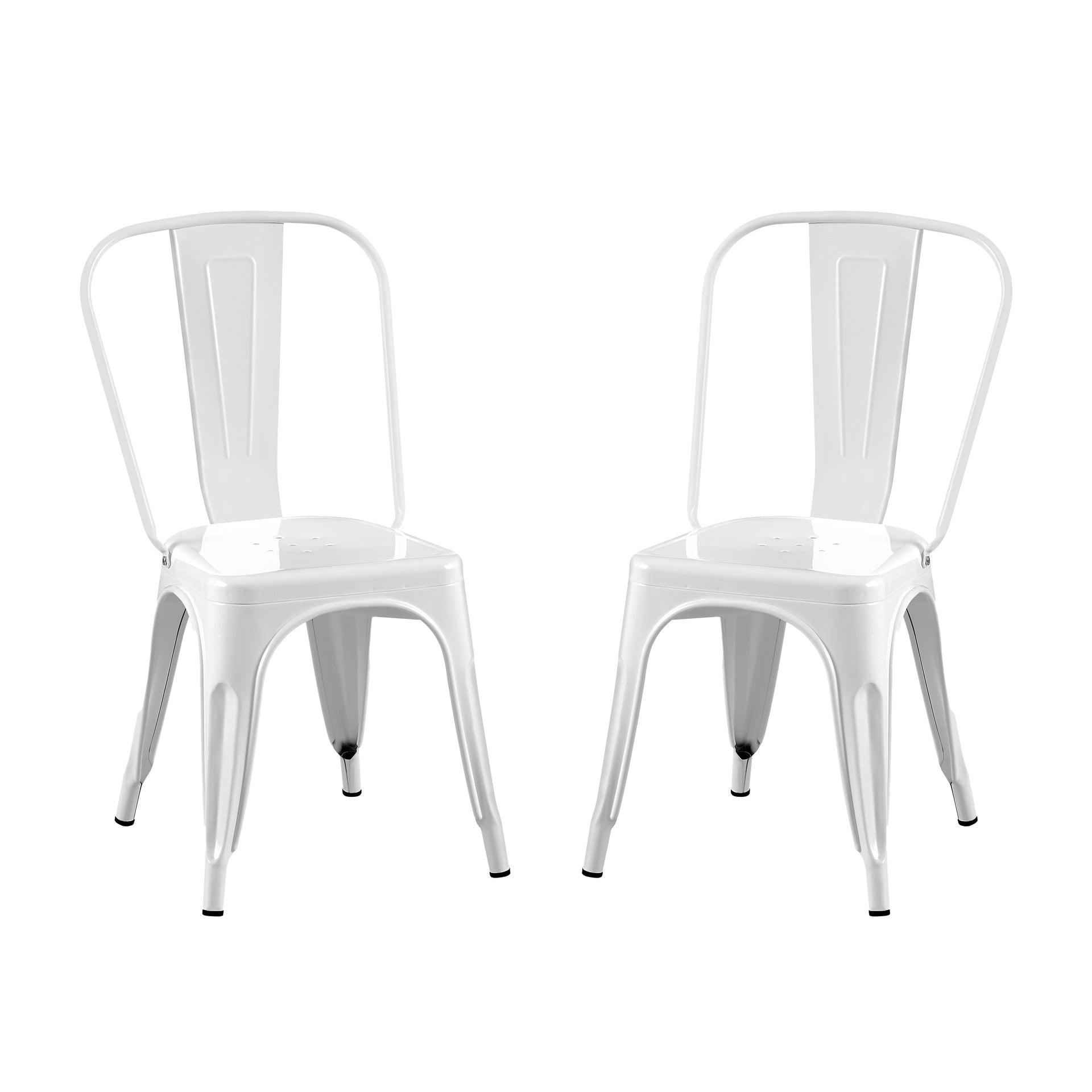 Set of 2 High Gloss White Industrial Metal Dining Chairs 18 Inch Seat Height Stackable Indoor Outdoor, Lightweight Easy-Clean Surface, Easy Assembly, Durable Modern Design, For Kitchen Cafe Bar