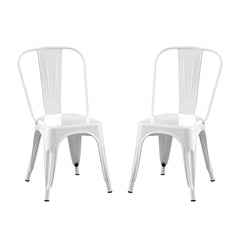 Set of 2 High Gloss White Industrial Metal Dining Chairs 18 Inch Seat Height Stackable Indoor Outdoor, Lightweight Easy-Clean Surface, Easy Assembly, Durable Modern Design, For Kitchen Cafe Bar
