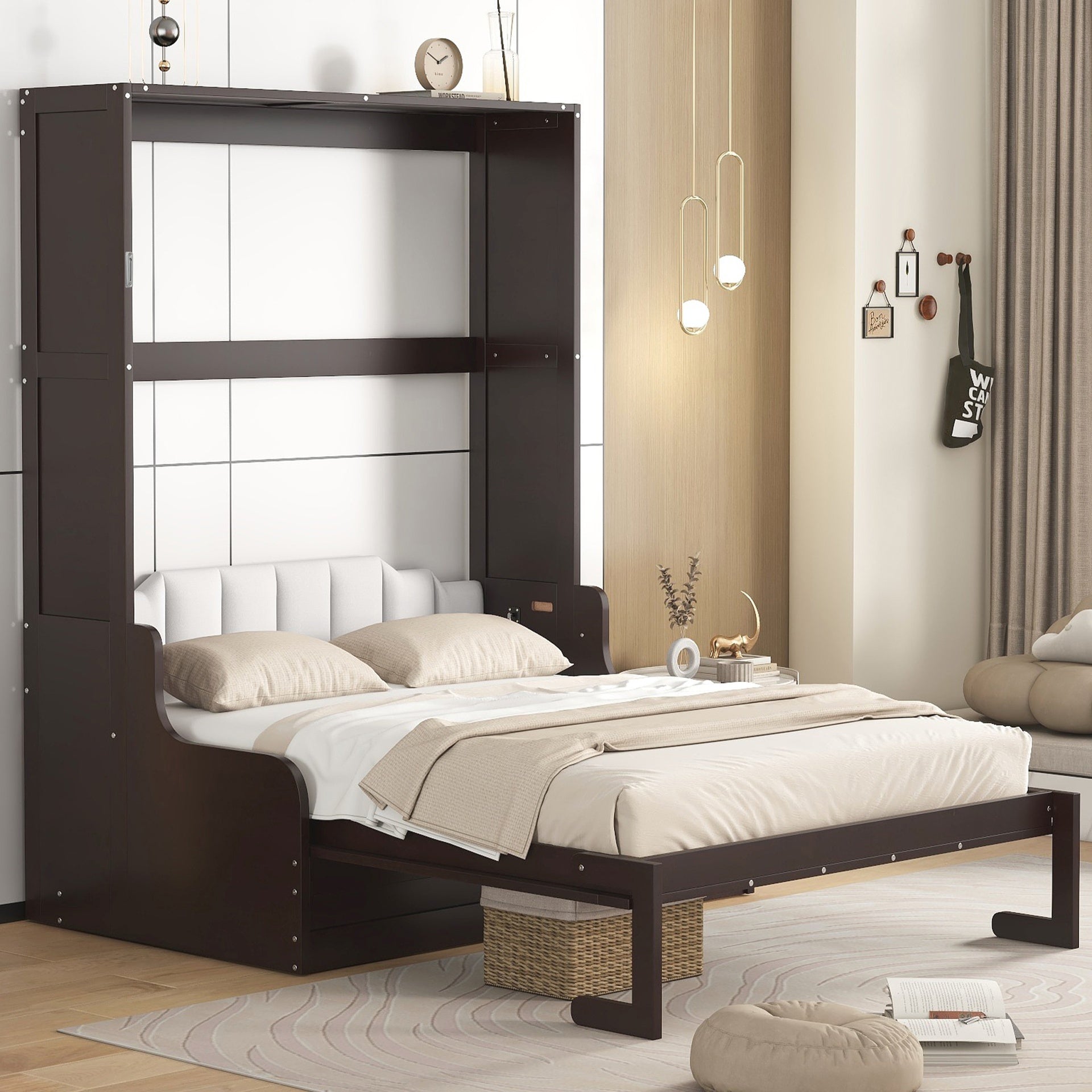 Queen Size Murphy Bed Wall Bed with Cushion,Espresso(old sku:LP000791AAP-2)