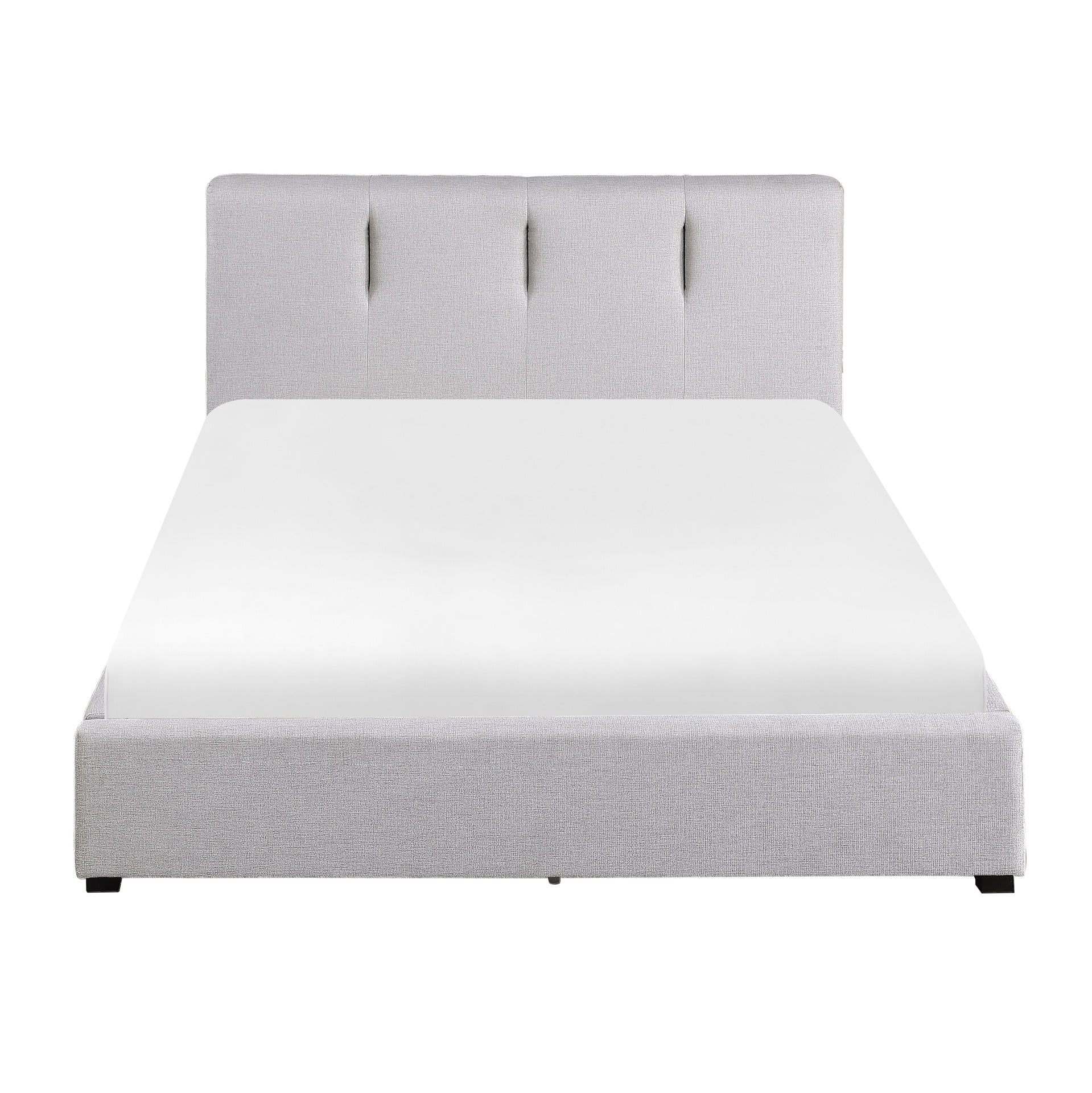 Modern Queen Platform Bed Gray Upholstered 1pc Solid Wood and Plywood Frame Bedroom Furniture