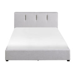 Modern Queen Platform Bed Gray Upholstered 1pc Solid Wood and Plywood Frame Bedroom Furniture