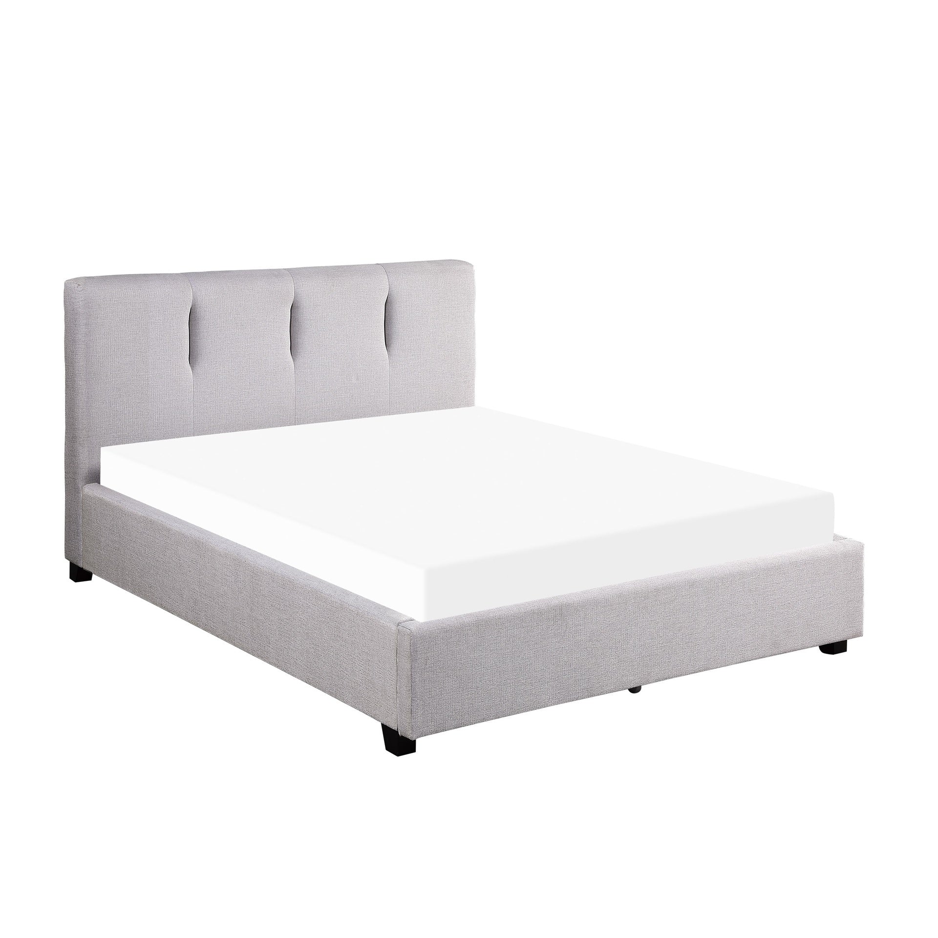 Modern Queen Platform Bed Gray Upholstered 1pc Solid Wood and Plywood Frame Bedroom Furniture