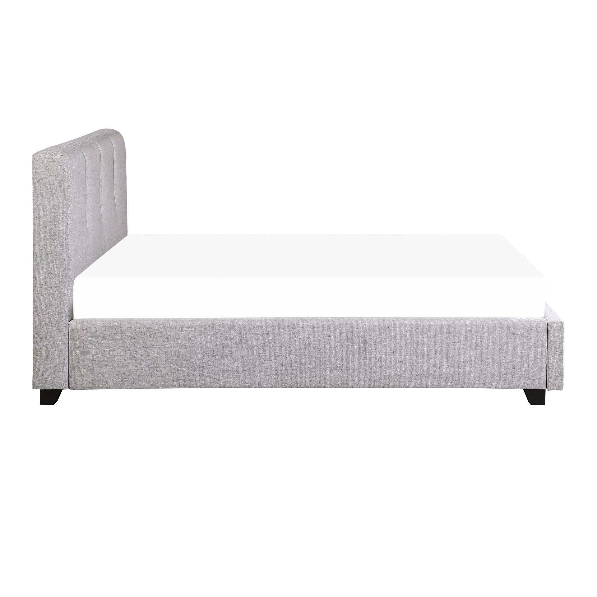 Modern Queen Platform Bed Gray Upholstered 1pc Solid Wood and Plywood Frame Bedroom Furniture