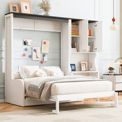 Multi-Functional Murphy Bed with Sofa, Desk, and Storage Cabinet – Space-Saving Foldable Design, Full size
