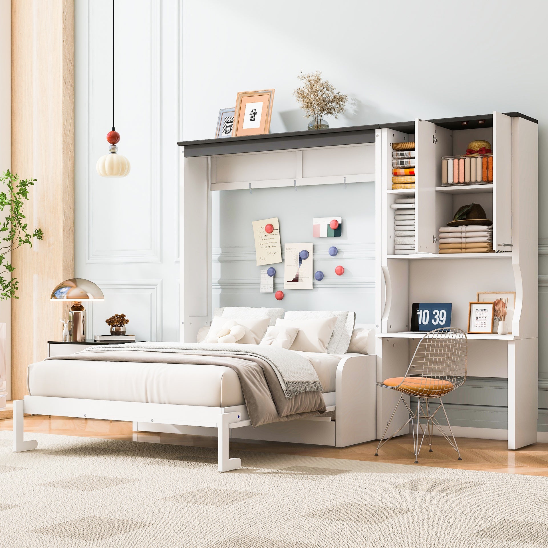 Multi-Functional Murphy Bed with Sofa, Desk, and Storage Cabinet – Space-Saving Foldable Design, Full size
