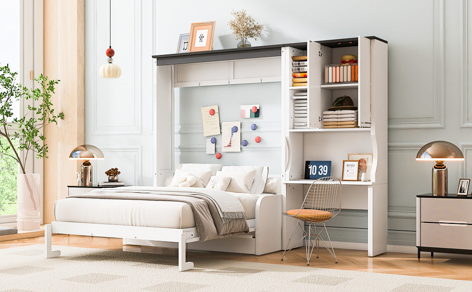 Multi-Functional Murphy Bed with Sofa, Desk, and Storage Cabinet – Space-Saving Foldable Design, Full size