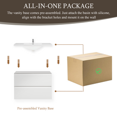 30" Floating Bathroom Vanity with Sink, Wall-Mounted Storage Cabinet with Solid Surface Top Basin and Soft Close Drawers Fully Assembled, Glossy White 24V11-30GW-W1920P385479