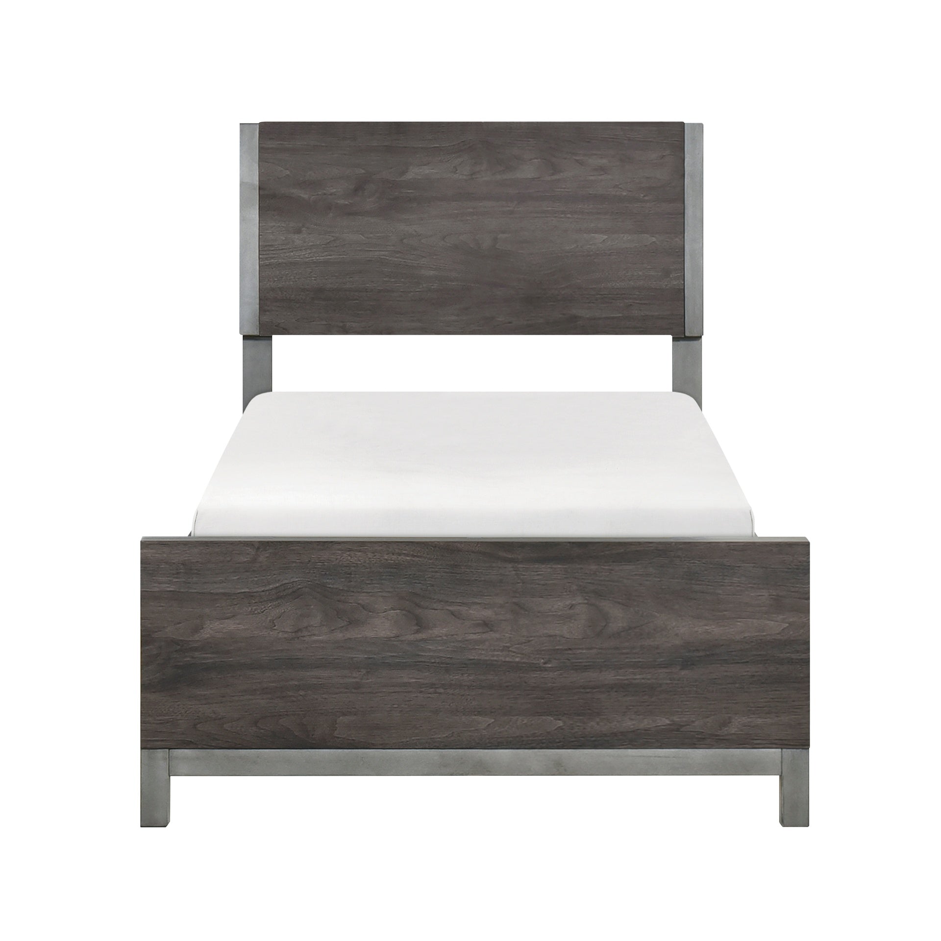 Modern Sleek Design Bedroom Furniture 1pc Beautiful Twin Size Bed Brownish Gray and Antique Silver Finish