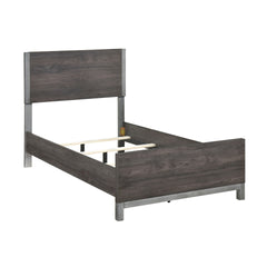 Modern Sleek Design Bedroom Furniture 1pc Beautiful Twin Size Bed Brownish Gray and Antique Silver Finish