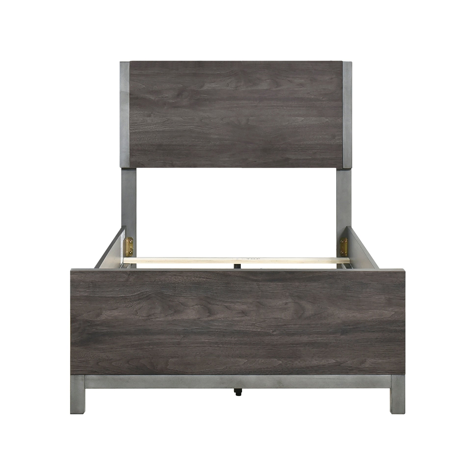 Modern Sleek Design Bedroom Furniture 1pc Beautiful Twin Size Bed Brownish Gray and Antique Silver Finish