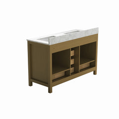 55" Bathroom Vanity with double basins Sink & Faucet Hole, Bathroom Storage Vanity Sink Cabinet with 4 Doors ＆ 6 Drawers in Oak