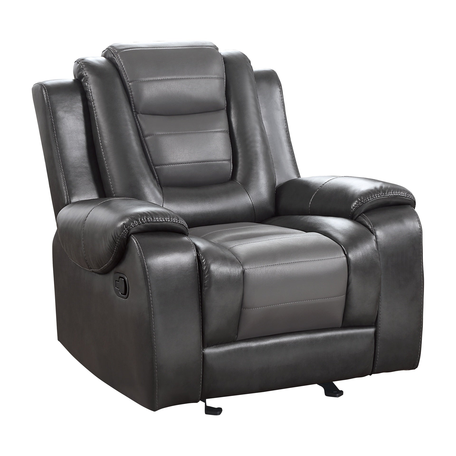 Modern Luxury Chair Glider Reclining 1pc Formal Living Room Furniture Premium Faux Leather Upholstery Comfortable Two-Tone Gray Finish