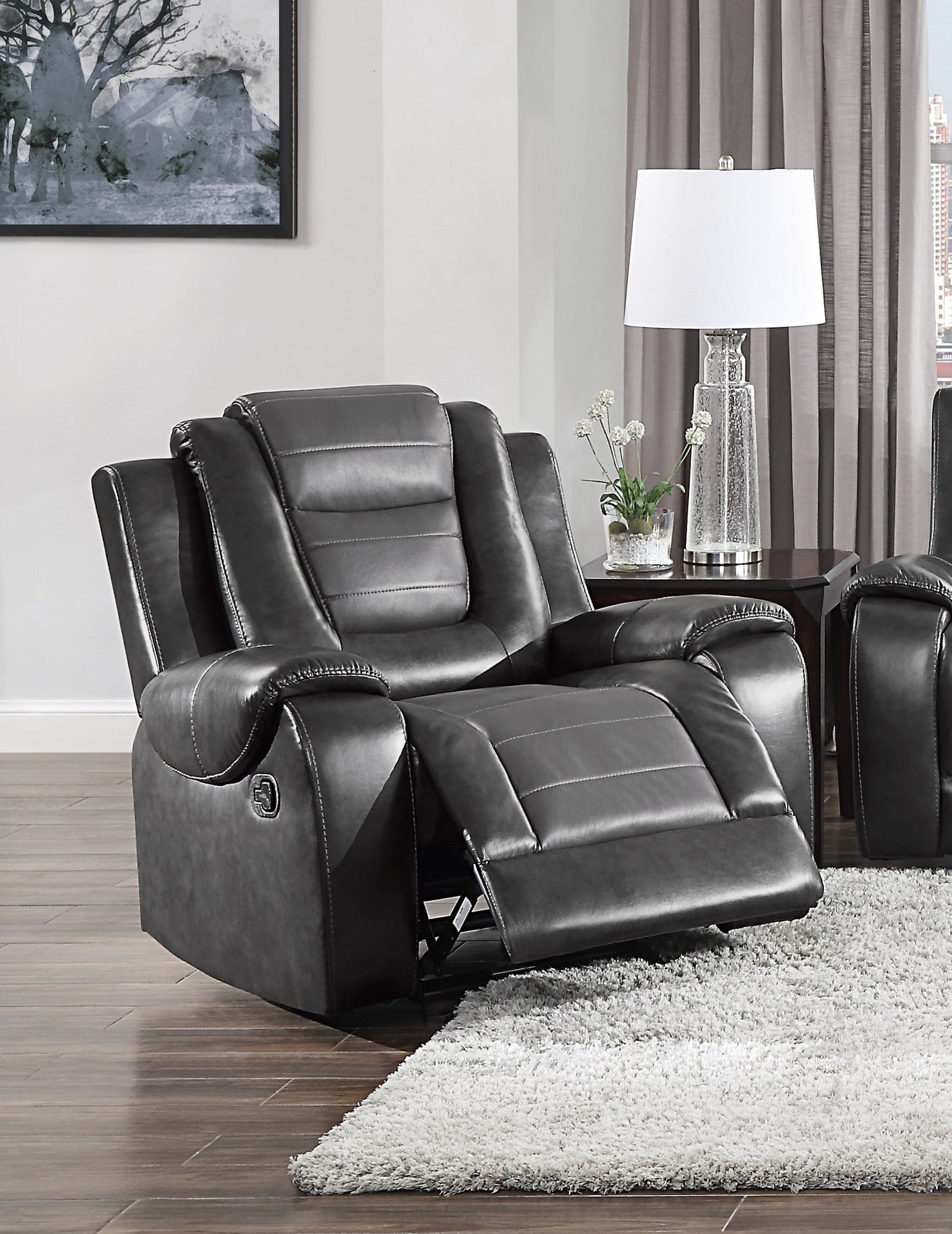 Modern Luxury Chair Glider Reclining 1pc Formal Living Room Furniture Premium Faux Leather Upholstery Comfortable Two-Tone Gray Finish