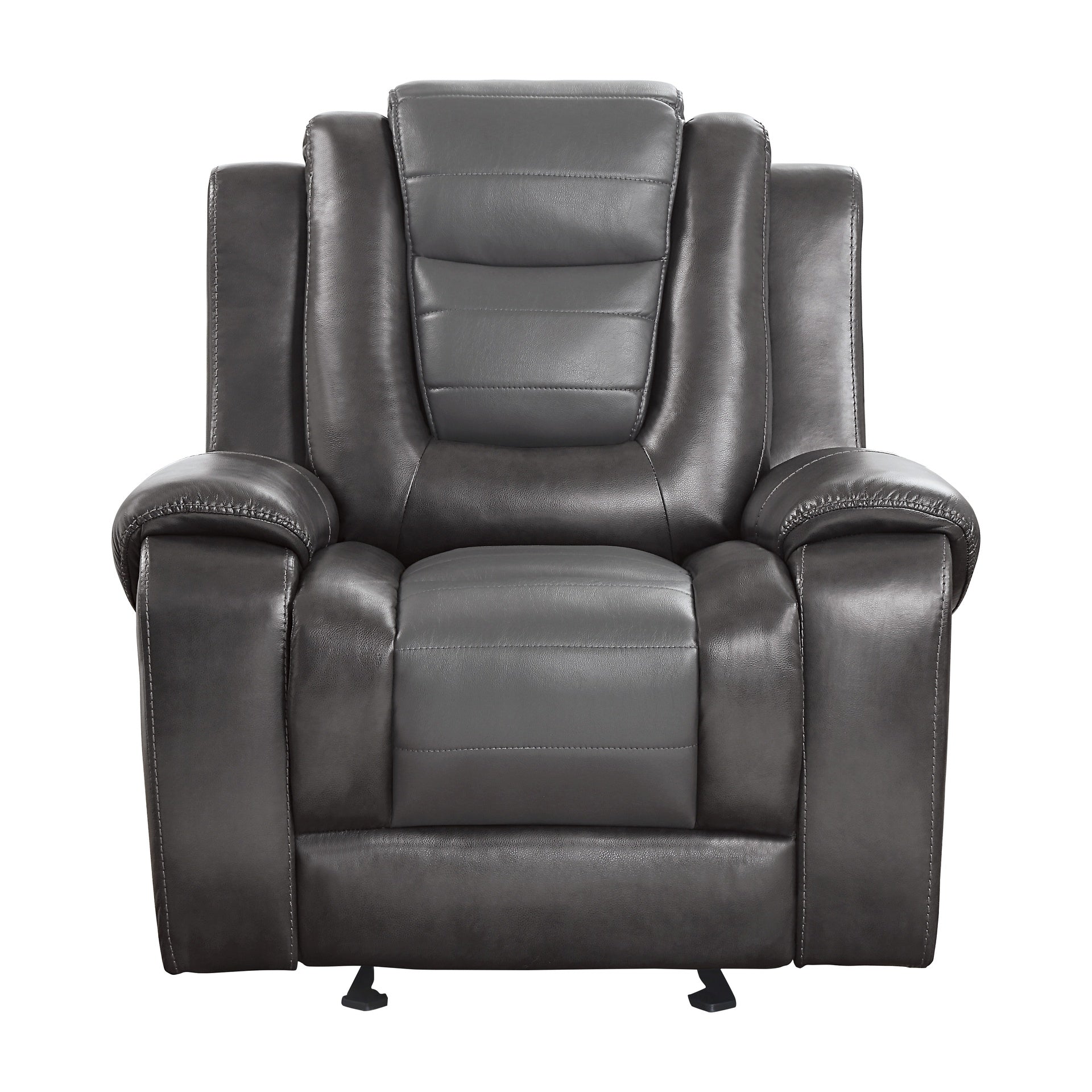 Modern Luxury Chair Glider Reclining 1pc Formal Living Room Furniture Premium Faux Leather Upholstery Comfortable Two-Tone Gray Finish