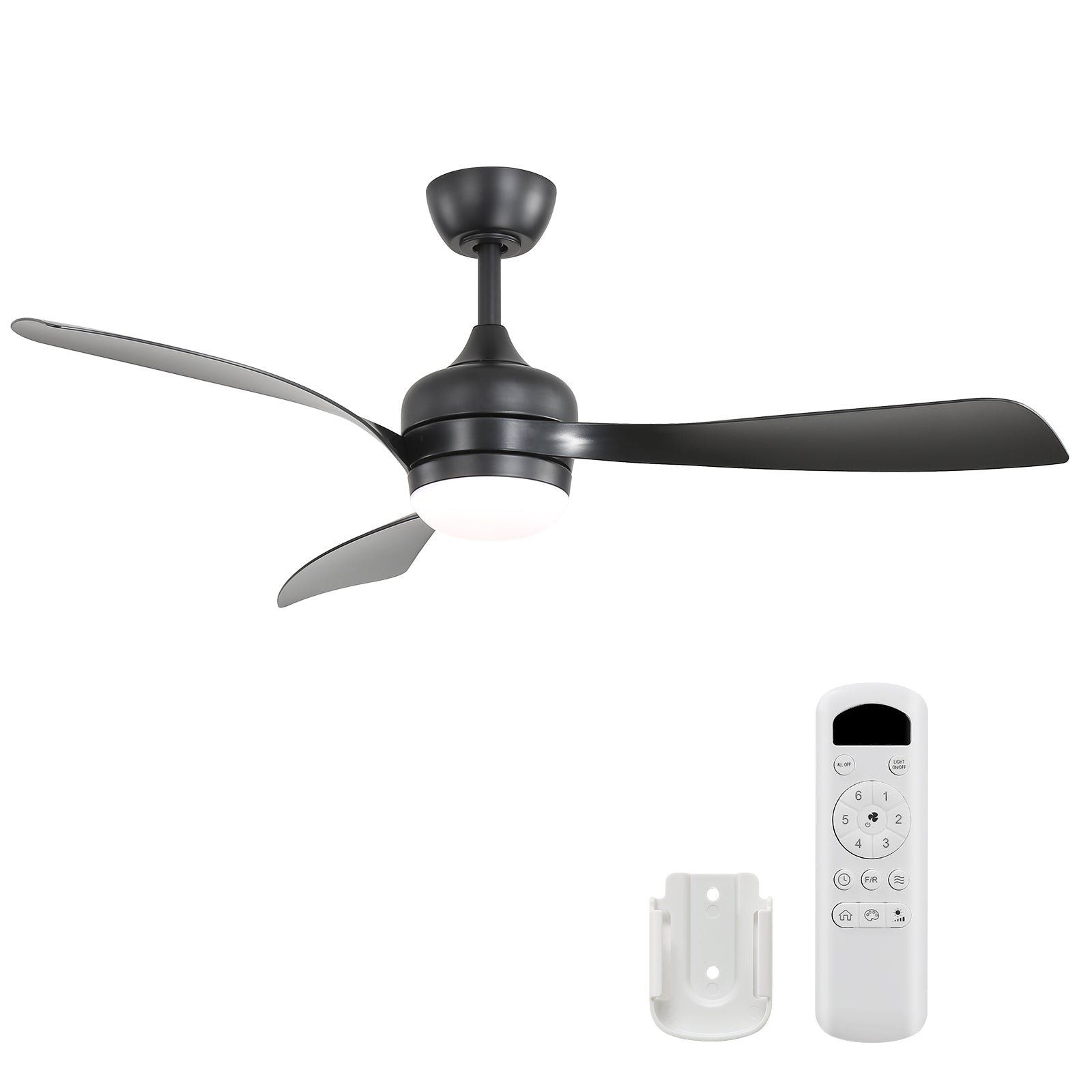 52-Inch Black Ceiling Fan With 3 ABS blades,Remote Control,Reversible DC Motor,Noiseless,3 Downrods Available,LED Dimmable