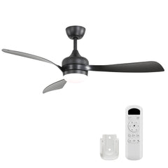 52-Inch Black Ceiling Fan With 3 ABS blades,Remote Control,Reversible DC Motor,Noiseless,3 Downrods Available,LED Dimmable