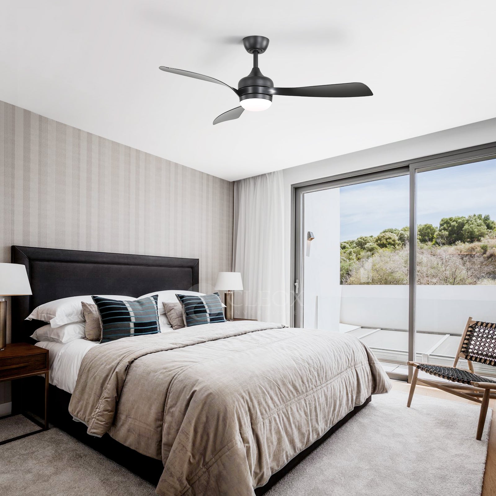 52-Inch Black Ceiling Fan With 3 ABS blades,Remote Control,Reversible DC Motor,Noiseless,3 Downrods Available,LED Dimmable