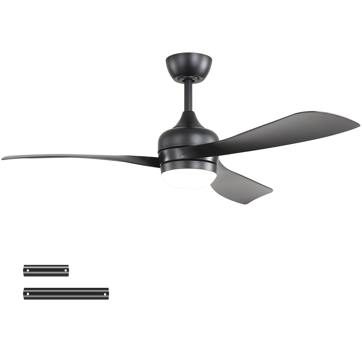 52-Inch Black Ceiling Fan With 3 ABS blades,Remote Control,Reversible DC Motor,Noiseless,3 Downrods Available,LED Dimmable