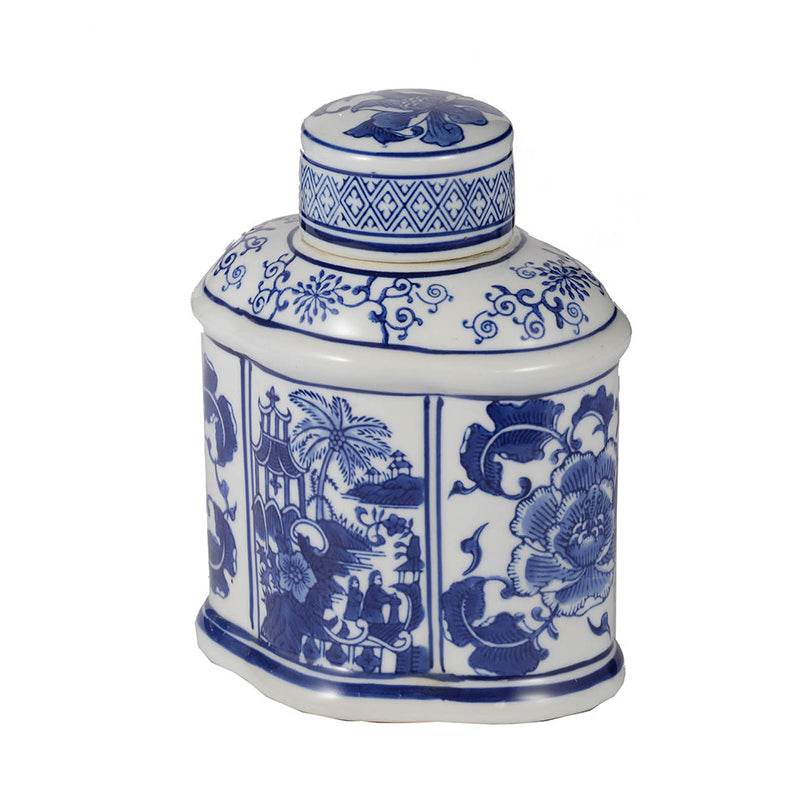 6.2x4.8x8" Ren Blue and White Oval Jar with Lid