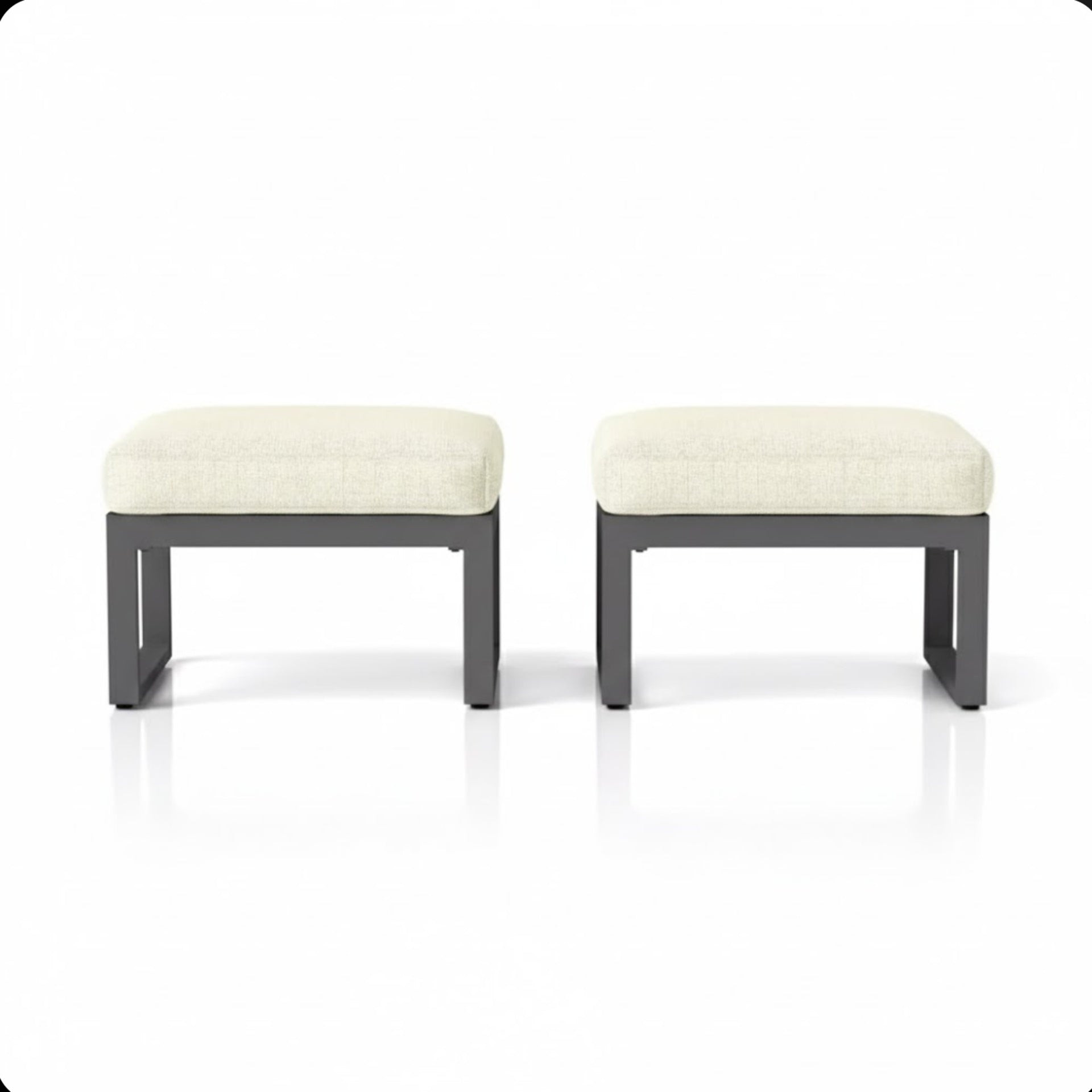 Set of 2 26" All-Weather Aluminum Patio Ottomans Footrests with Thick Beige Cushions with Black Frame
