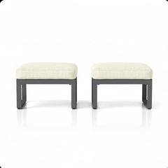Set of 2 26" All-Weather Aluminum Patio Ottomans Footrests with Thick Beige Cushions with Black Frame