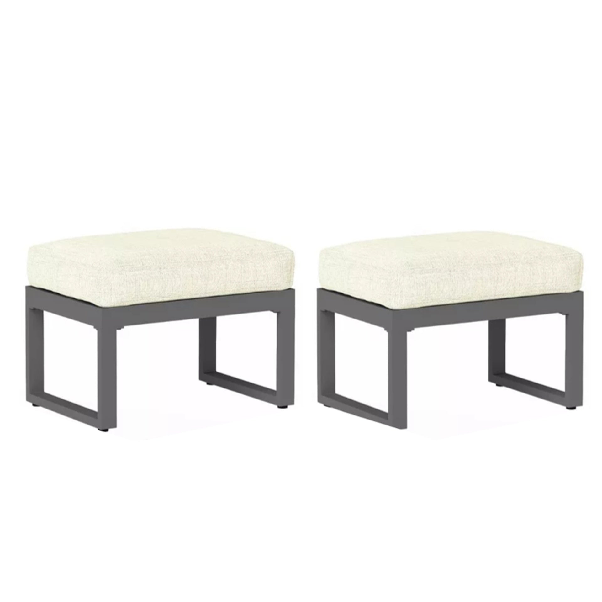 Set of 2 26" All-Weather Aluminum Patio Ottomans Footrests with Thick Beige Cushions with Black Frame