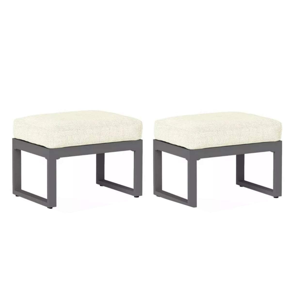 Set of 2 26" All-Weather Aluminum Patio Ottomans Footrests with Thick Beige Cushions with Black Frame