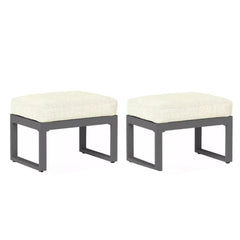 Set of 2 26" All-Weather Aluminum Patio Ottomans Footrests with Thick Beige Cushions with Black Frame