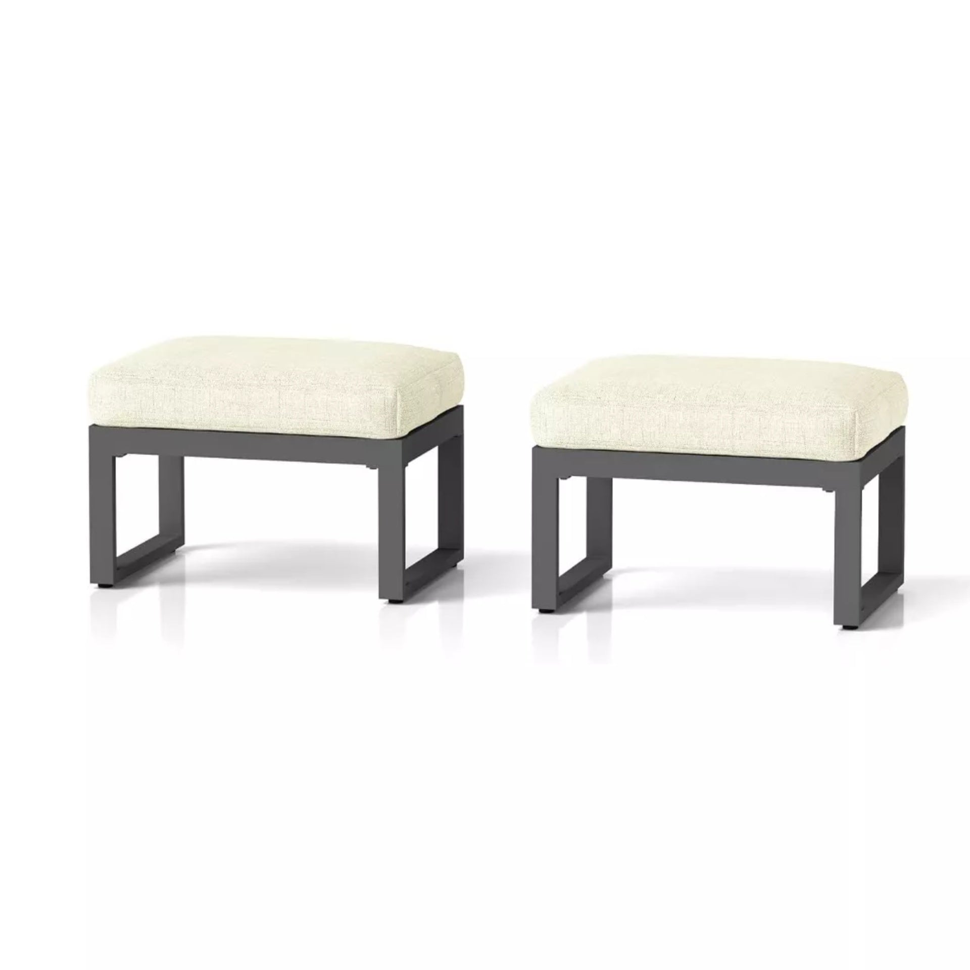 Set of 2 26" All-Weather Aluminum Patio Ottomans Footrests with Thick Beige Cushions with Black Frame