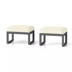 Set of 2 26" All-Weather Aluminum Patio Ottomans Footrests with Thick Beige Cushions with Black Frame