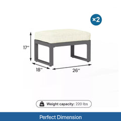 Set of 2 26" All-Weather Aluminum Patio Ottomans Footrests with Thick Beige Cushions with Black Frame