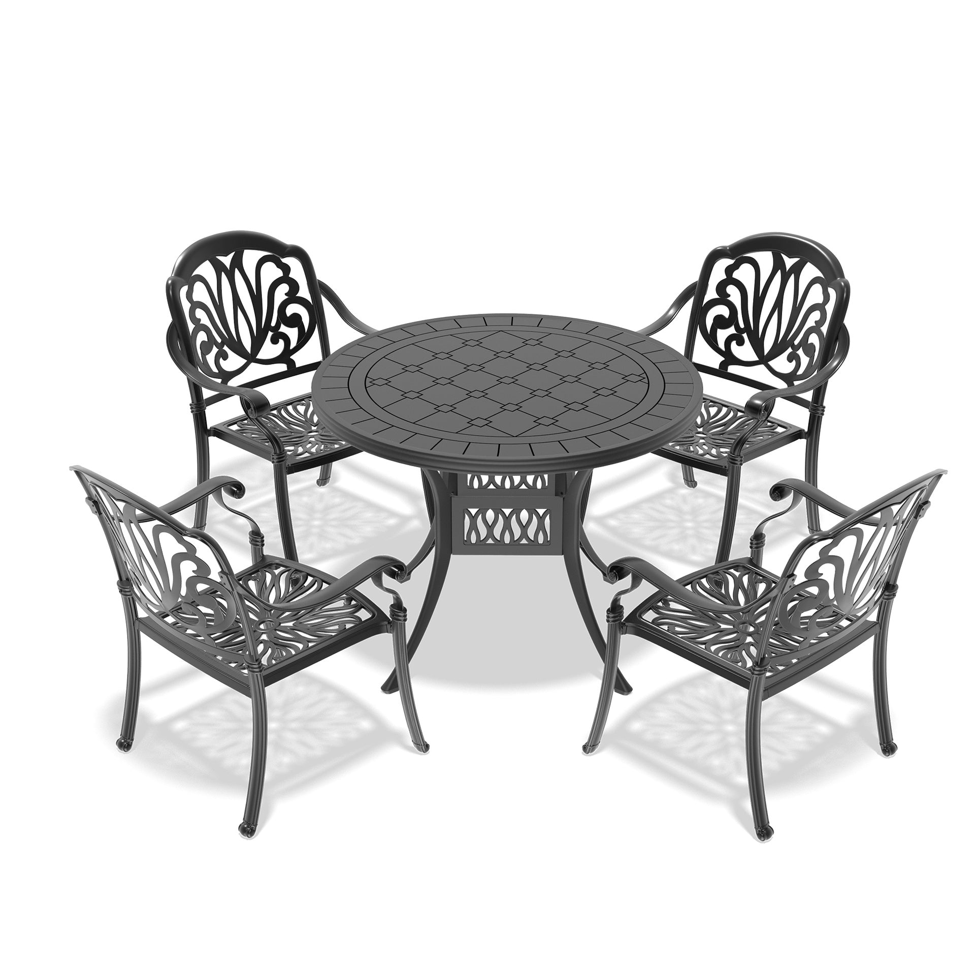 5-Piece Set Of Cast Aluminum Patio Furniture With Black Frame and Brown Seat Cushions(same sku: W1710S00068)