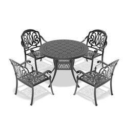5-Piece Set Of Cast Aluminum Patio Furniture With Black Frame and Brown Seat Cushions(same sku: W1710S00068)