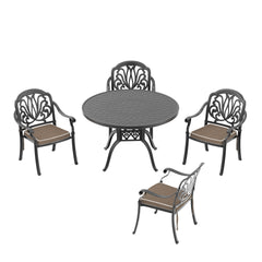 5-Piece Set Of Cast Aluminum Patio Furniture With Brown Cushions(same sku:W1710S00073)