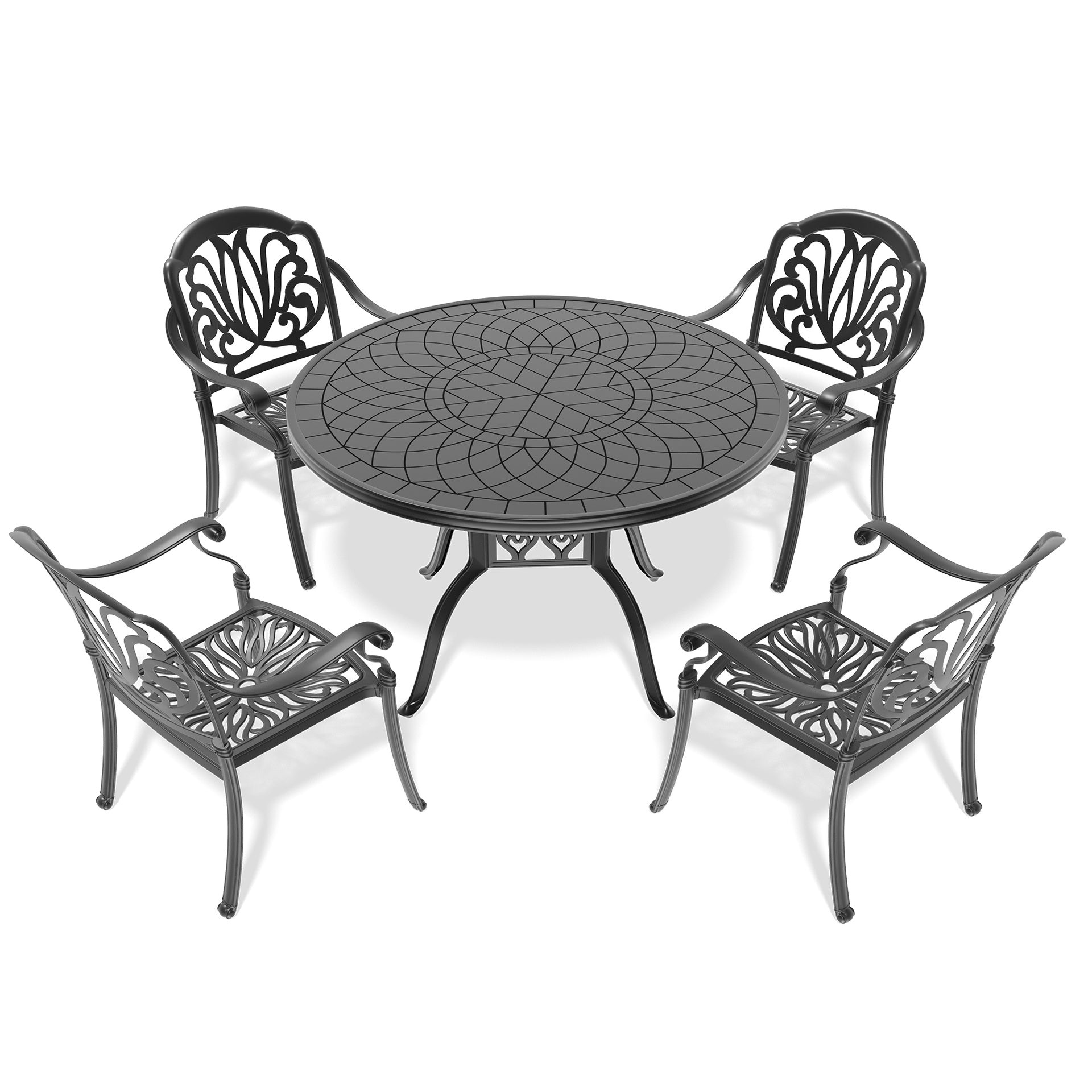 5-Piece Set Of Cast Aluminum Patio Furniture With Brown Cushions(same sku:W1710S00073)