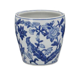 Kerry Accent Planter Pot Set of 4, Blue Floral Pottery, White Ceramic