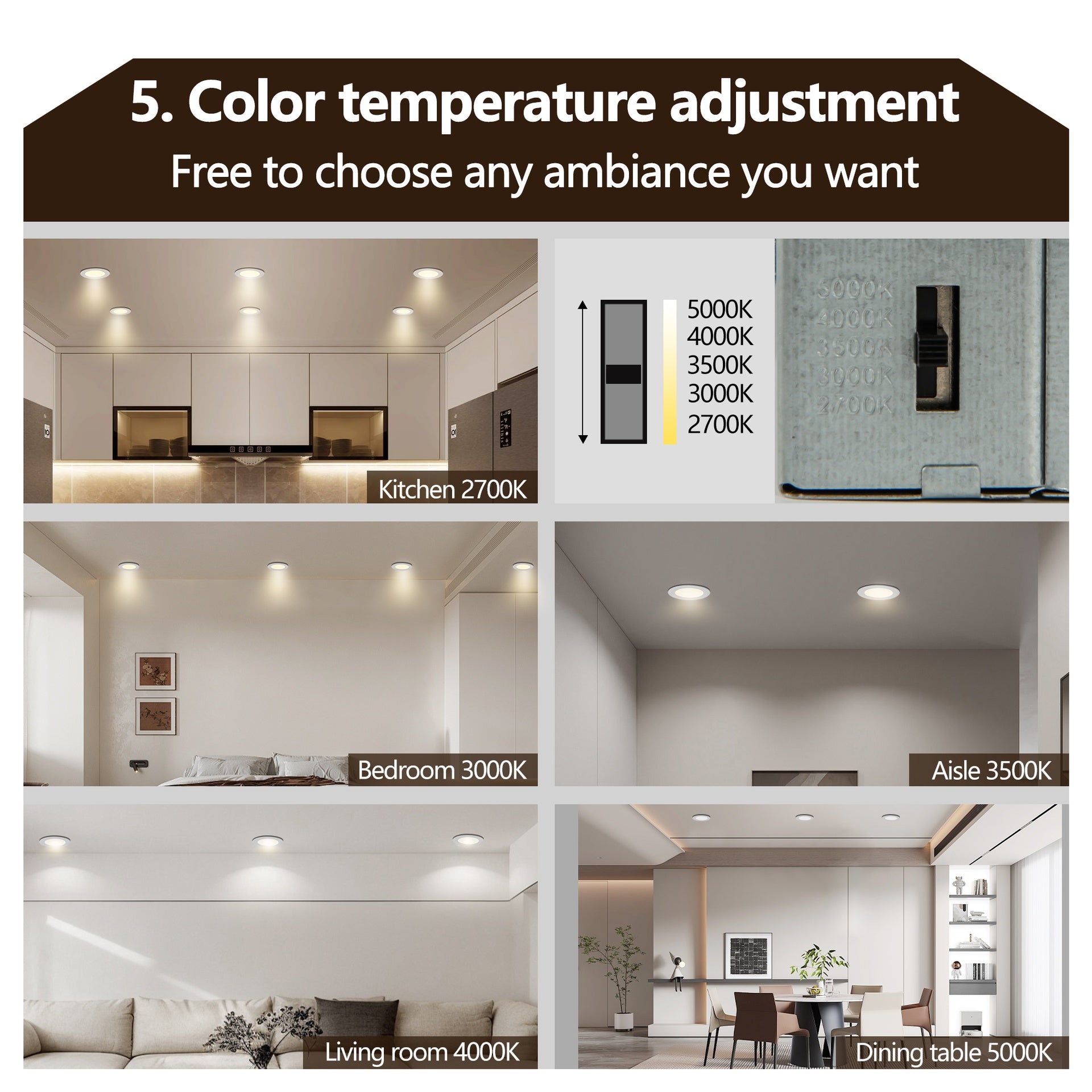 12-Pack 4 Inch Ultra-Thin LED Recessed Ceiling Light with Junction Box, 2700K-5000K Dimmable Color Changing Downlight, 9W 810LM, Easy Install, Ideal for Kitchen, Bedroom, Basement
